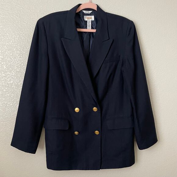 Talbots Blazer Womens Size 12 Navy Blue Linen Blend Military Double Breasted - Picture 3 of 11